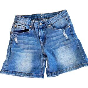 7 For All Mankind Girl's Size 14 Jean Shorts Distressed Faded Cotton Blend